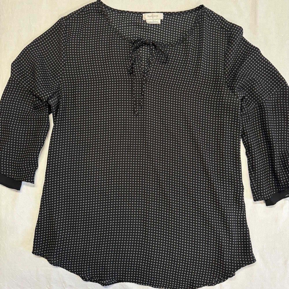 Van Heusen Black dot top Shirt Bell sleeve Blouse Medium‎